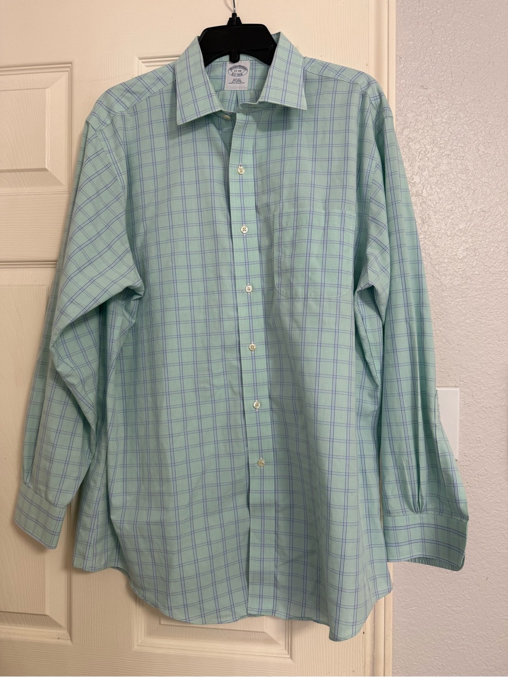Brooks Brothers Light Mint and Blue Plaid Dress Shirt